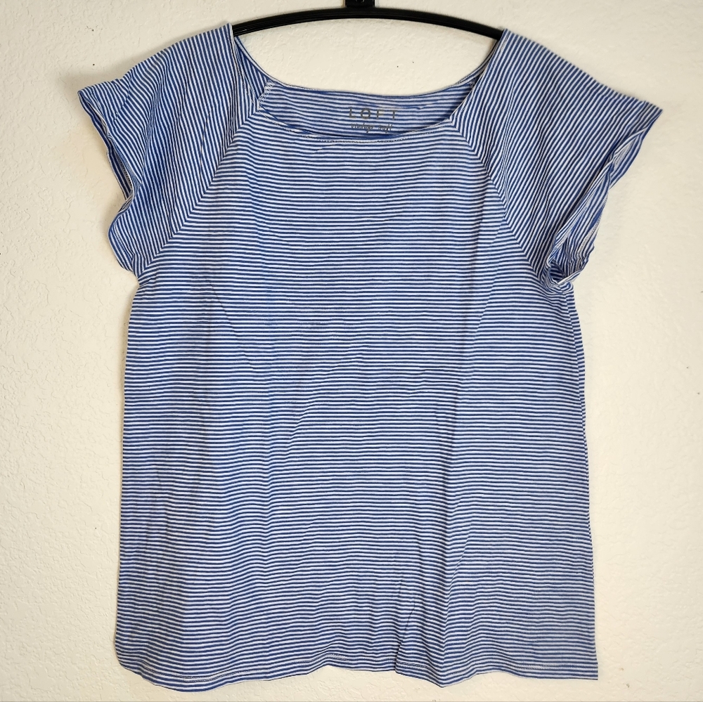 LOFT Vintage Soft Blue & White Striped Short Sleeve Tee,‎ Size M